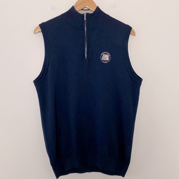 Bobby Jones Sweater Vest 100% Merino Wool Bob Hope Classic 1/4 Zip Navy Size M - Picture 1 of 11